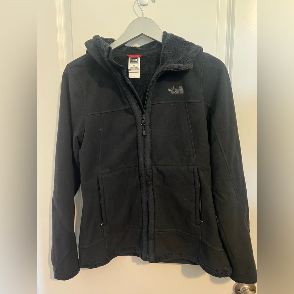 Ladies The North Face zipper fleece hoodie, dark gray size small